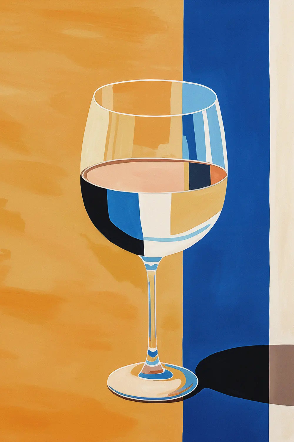 a painting of a glass of wine on a table