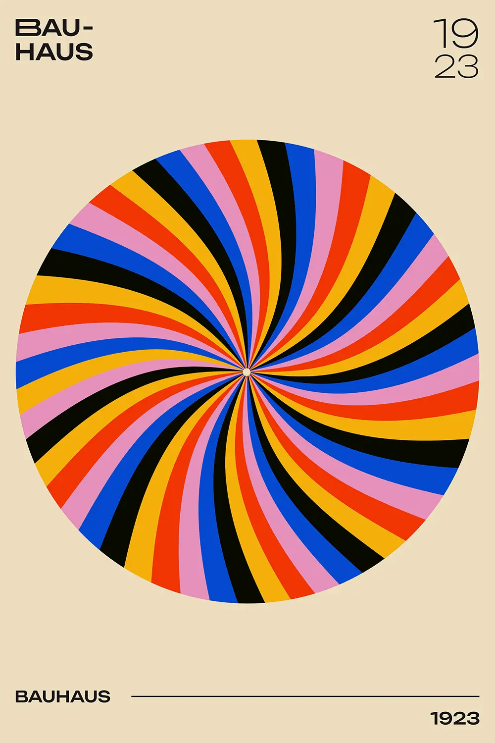 a poster with a colorful circular design on it