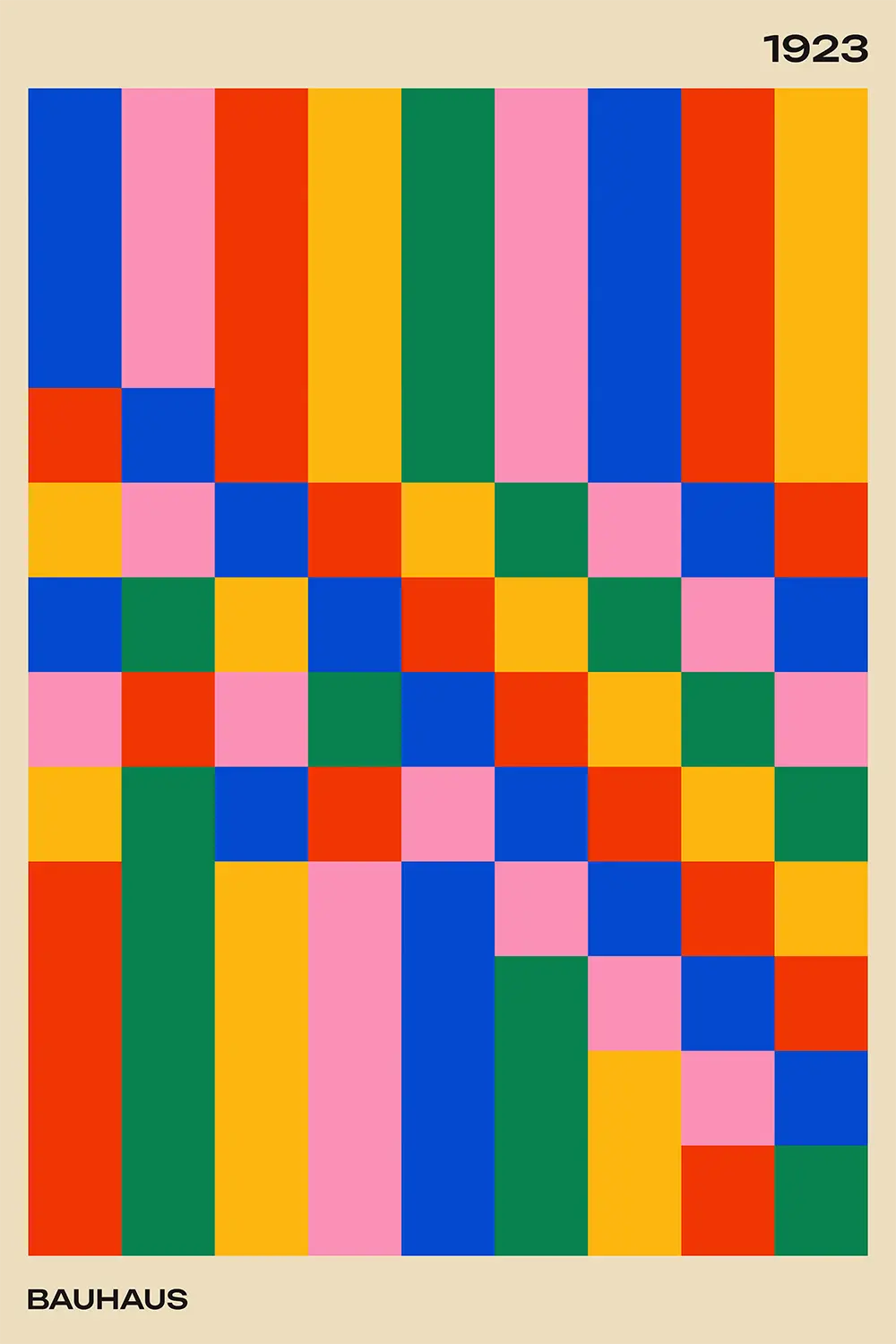 a colorful poster with squares and numbers on it