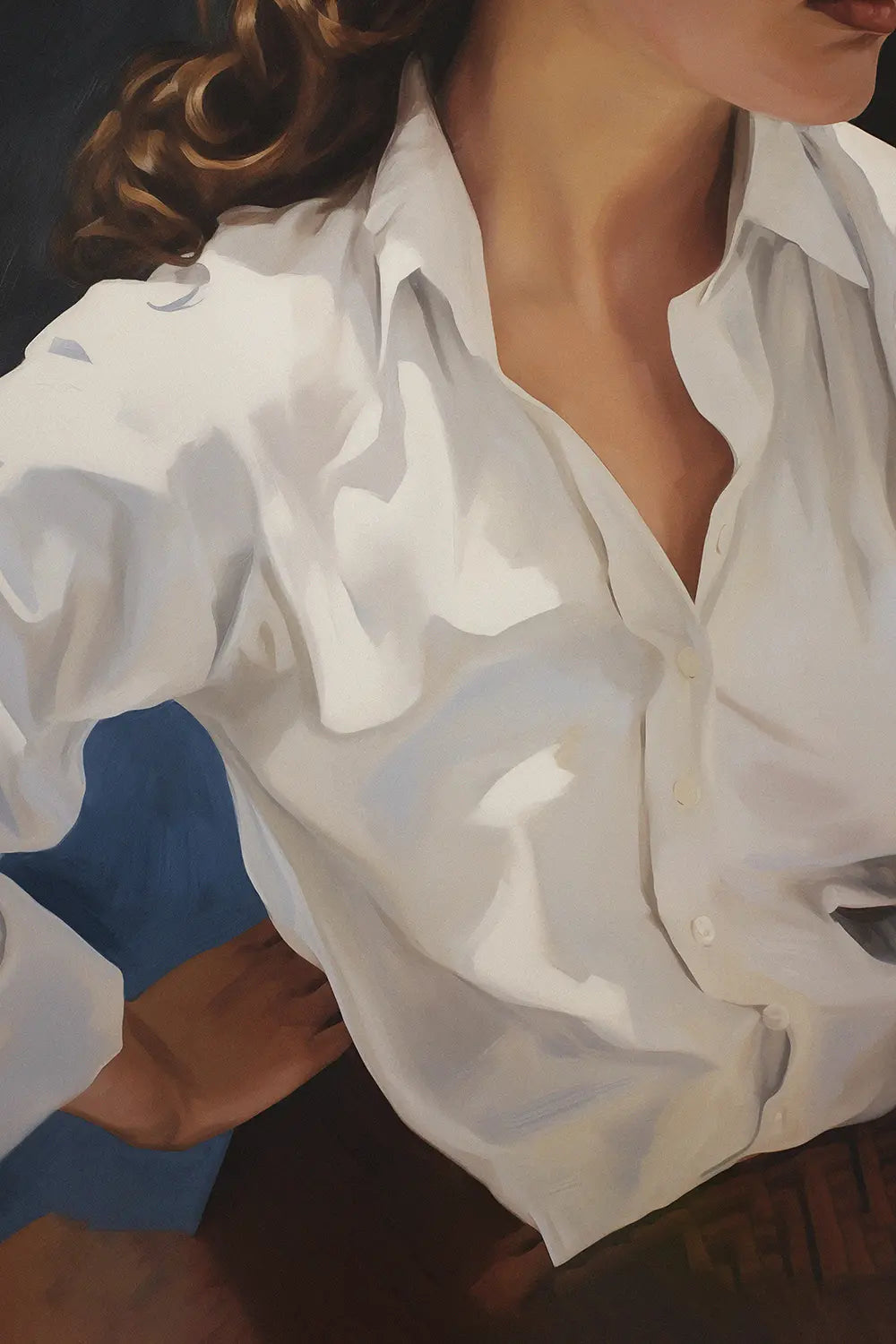 a painting of a woman wearing a white shirt
