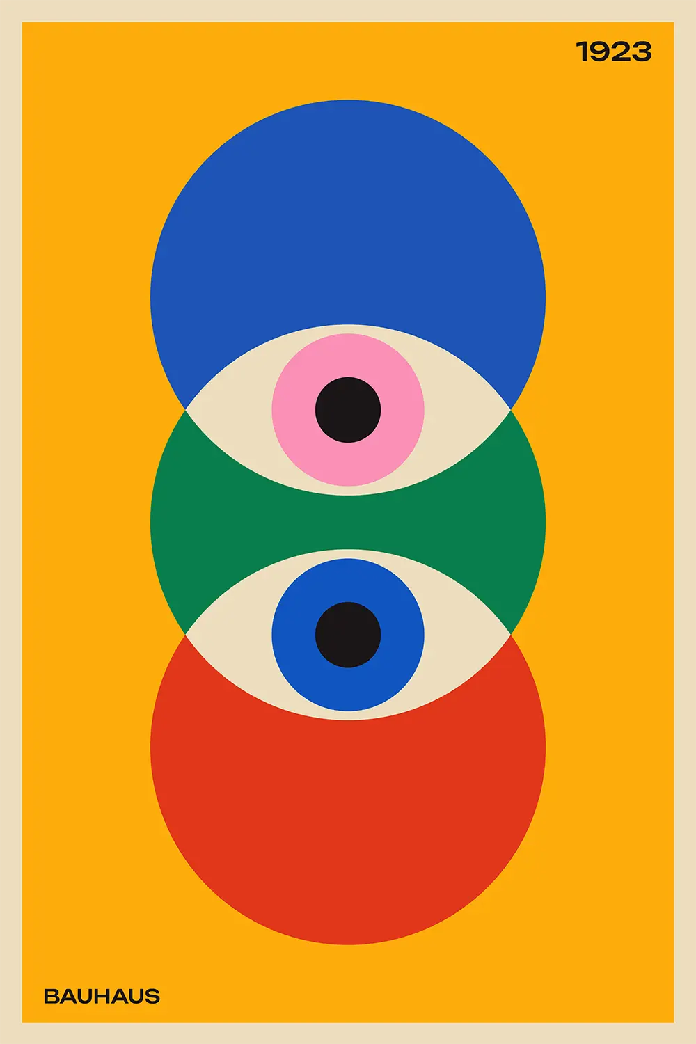 a poster of three circles with different colors