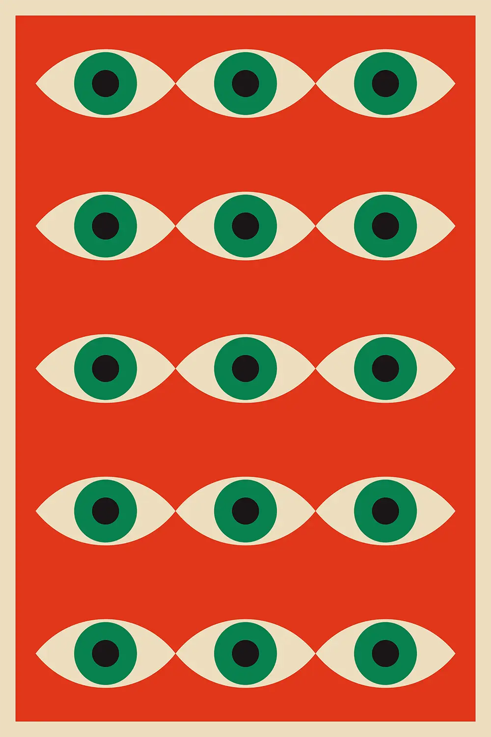 an image of a red background with green eyes