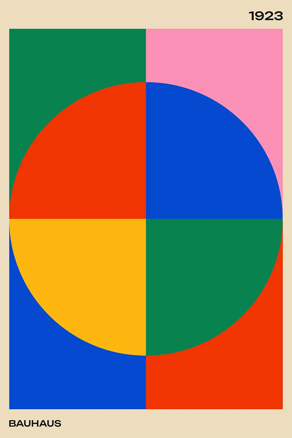 a poster of a colorful circle with the words bauhauu below it
