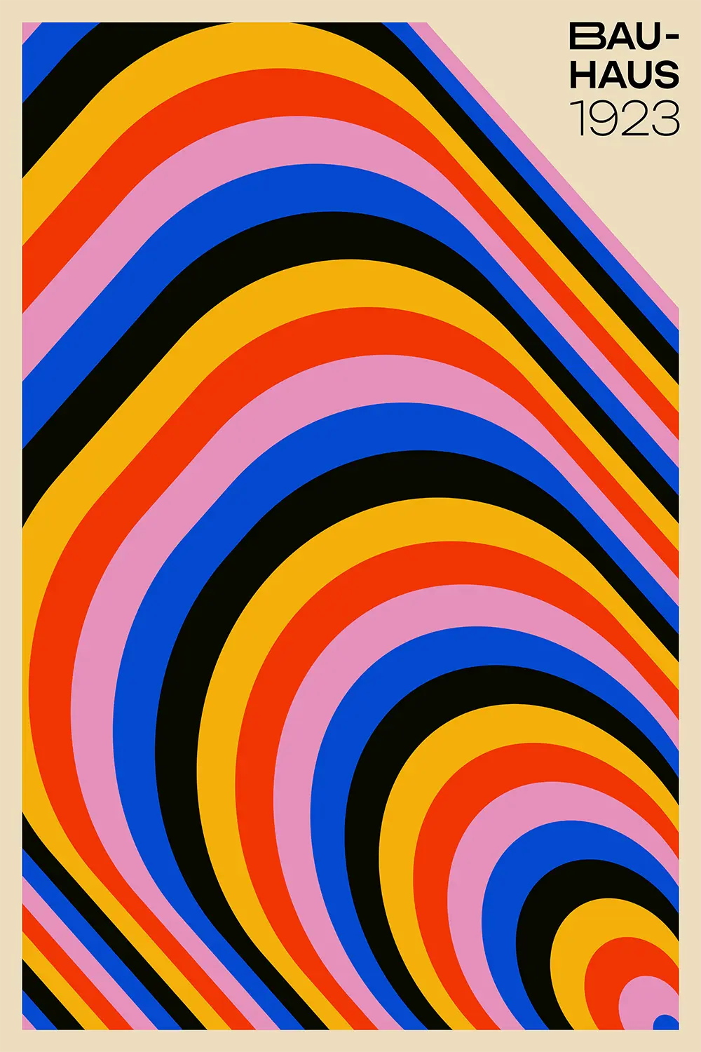 a poster of a colorful swirl with the words bau - haus 1932