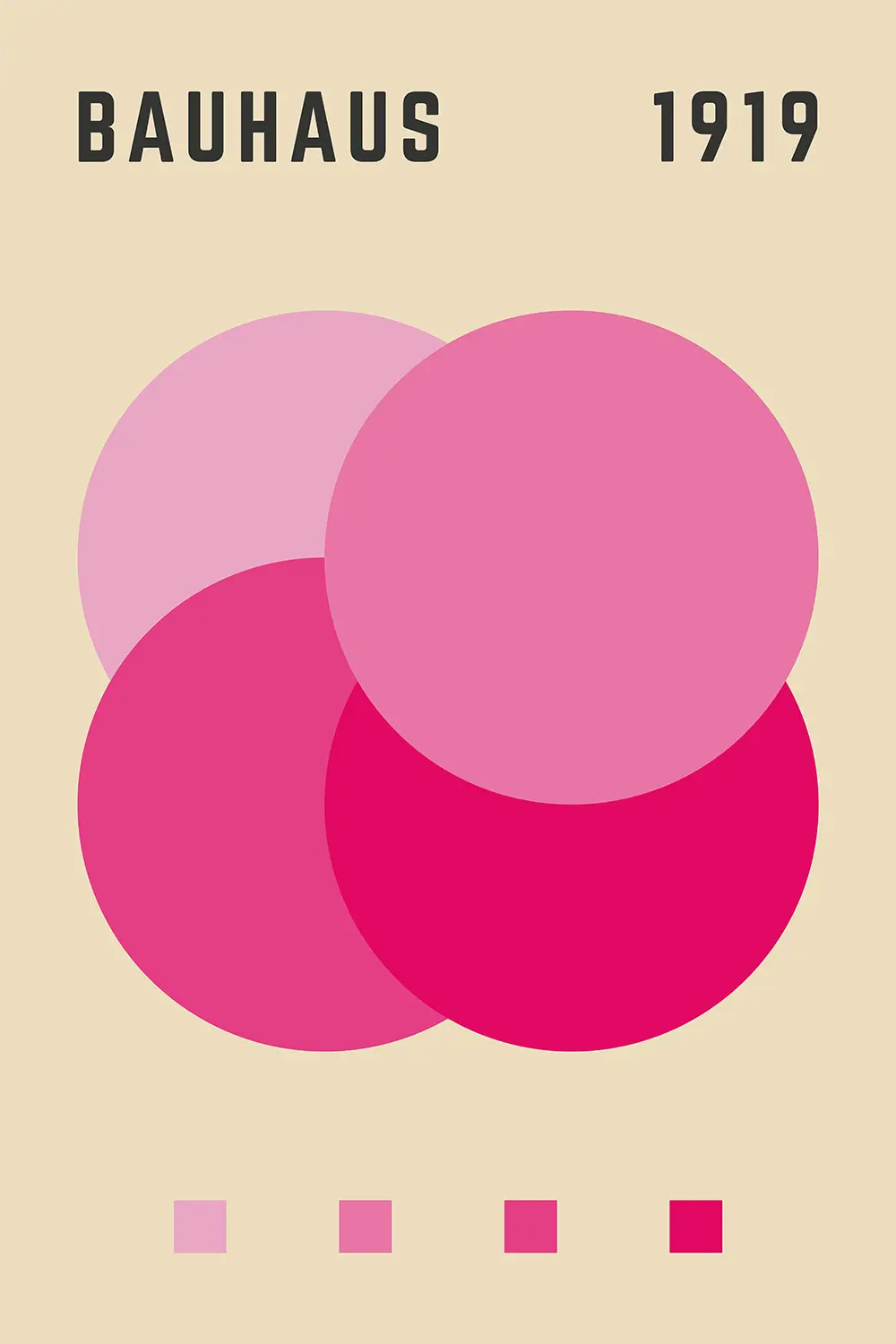 a poster with three circles on a beige background