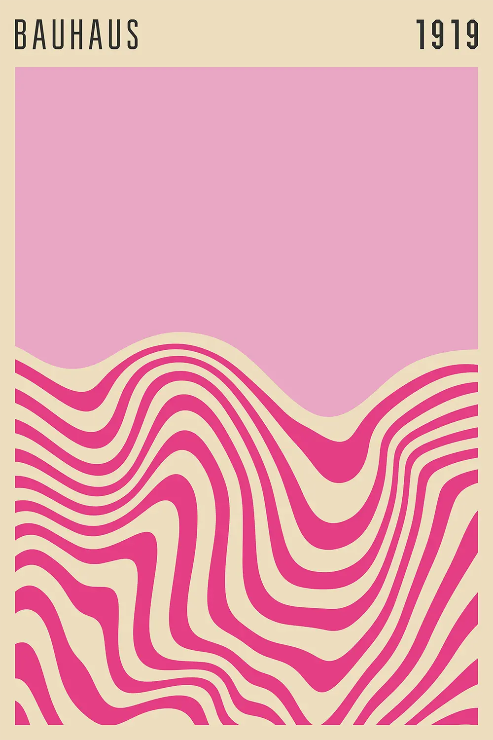 a pink and beige poster with wavy lines