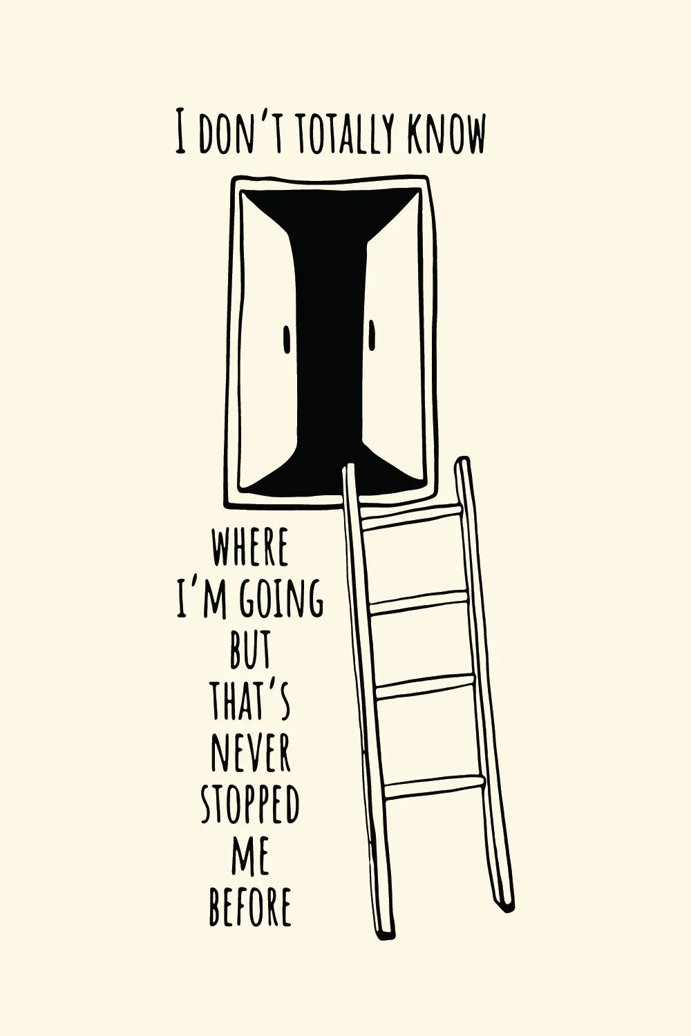 a black and white drawing of a ladder leading to a door