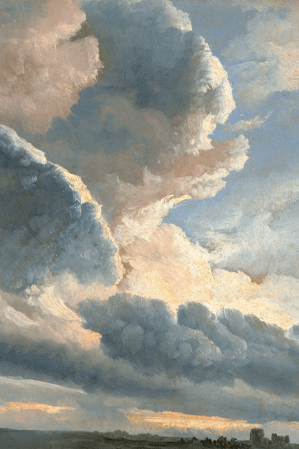 a painting of a cloudy sky over a body of water