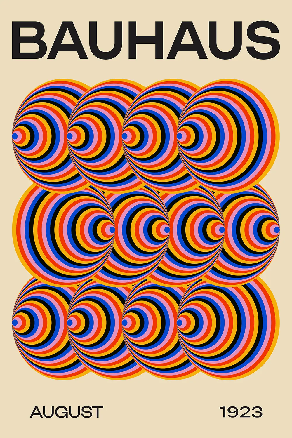 a poster for bauhaus with a lot of circles