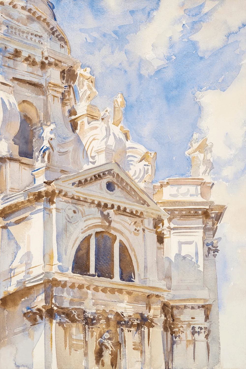 a painting of a building with a clock tower