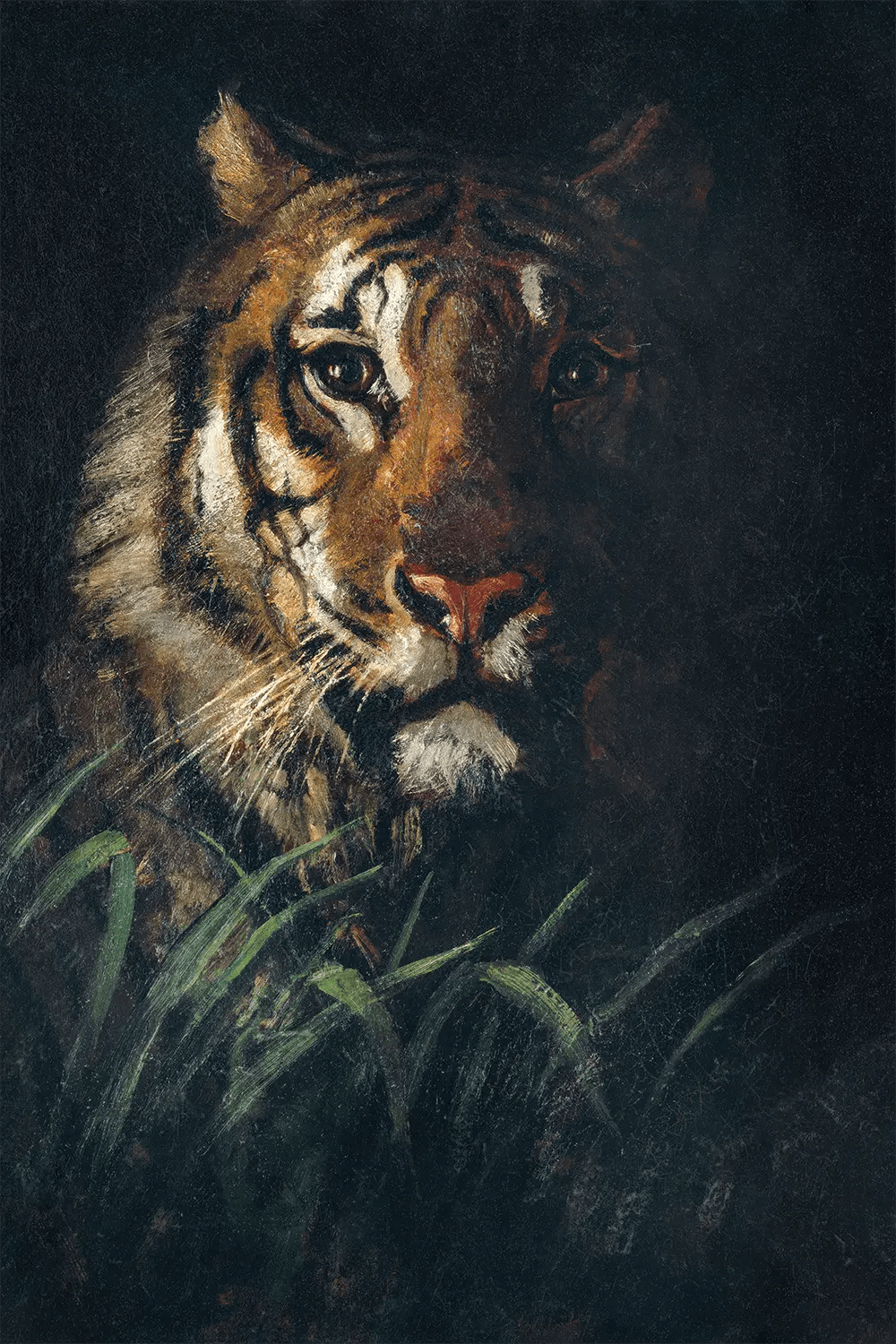 a painting of a tiger in the grass